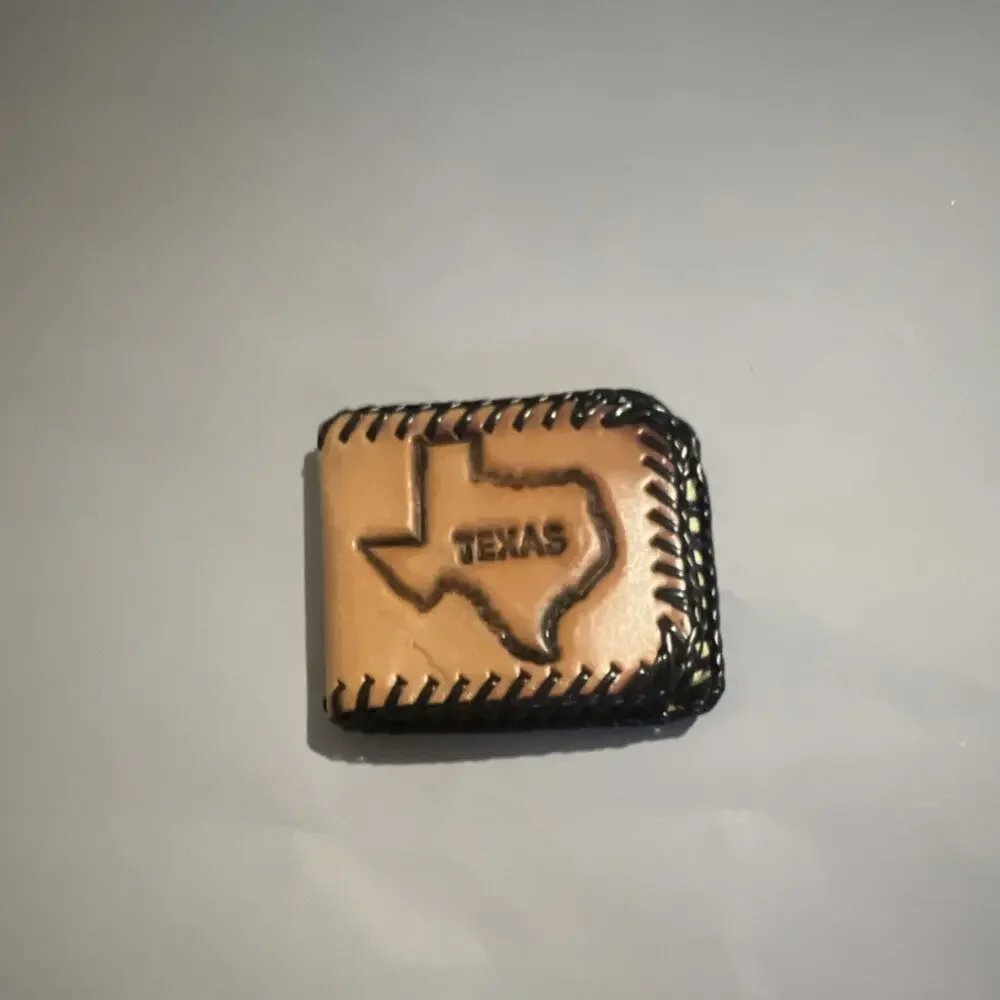 Men's Bifold Folding Wallet Texas Theme Stitched Accent Brown/Black Solid